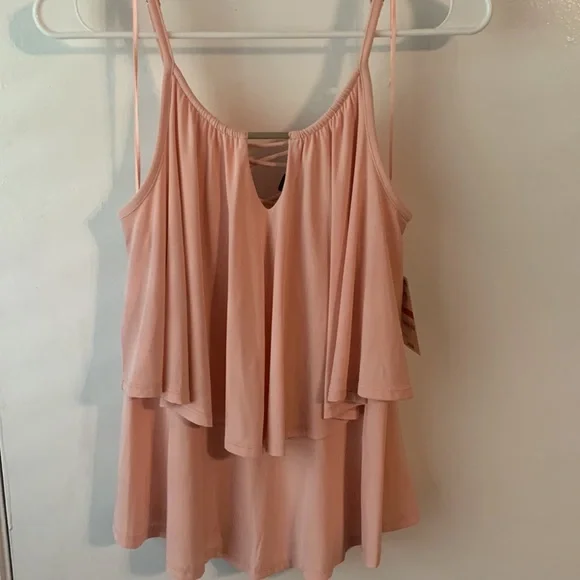 Thalia Sodi Coral Solid Spaghetti Stripe V Shape Cut Layer Top - Picture 2 of 4